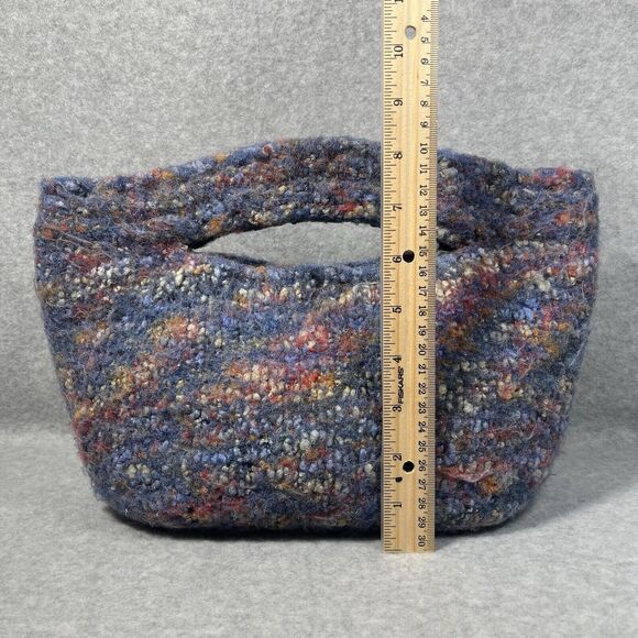 Handcrafted Purse Clutch Bag Blue Gray Knitted Wool Felt Artisan 13” x 9” Boho - Picture 7 of 14